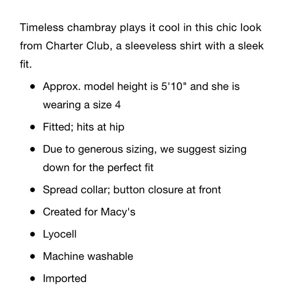 Charter Club chambray denim top NWOT - Picture 5 of 5